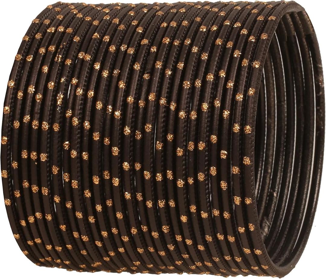 Touchstone Colorful Bangle Collection Indian Bollywood Exclusive Golden Glaze Exotic Textured Colorful Designer Jewelry Bangle Bracelets Set of 24 for Women. (M - Circ 7.8 in-Indn Size 2.8-Dia 2.5 in, Black)