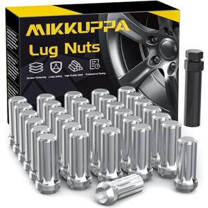 MIKKUPPA M14x2.0 Wheel Lug Nut - Replacement for 1999-2004 Ford F-250 Super Duty F-350 Super Duty Aftermarket Wheel - 32pcs Chrome Closed End Lug Nuts with 1 Socket Key