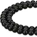 RUBYCA 1 Strand 12MM Jade Imitation Round Painted Coated Glass Beads for DIY Jewelry Making Black