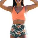 Women High Waisted Swimsuit Halter Triangle Bikini Mold Cup Swimwear Push Up Bathing Suit (Large, Floral1-21378)