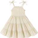 JEELLIGULAR Toddler Girl Summer Dress Tie Strap Sleeveless Sundress White/Floral/Denim Beach Dresses for Baby Girls 12M-6Y