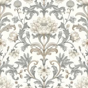 REDAMANCY Vintage White Grey Damask William Morris Flower Peel and Stick Wallpaper Stick on Contact Paper Vintage Wall Paper Easy Peel Off for nightstand Drawer Cabinet Renter (17.7" x 118")