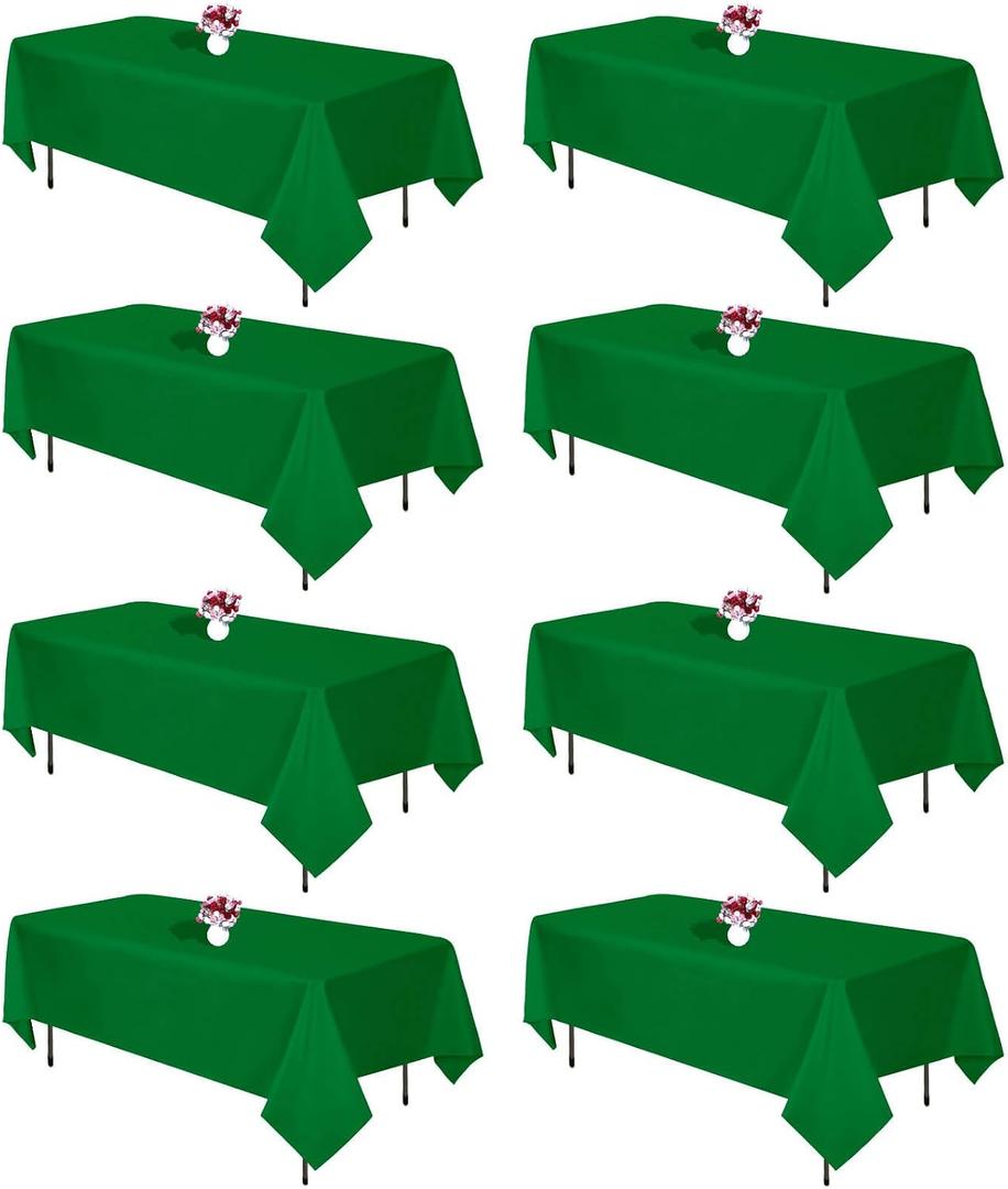 8 Packs Green Tablecloth Rectangle 60x126 Inch Rectangular Table Cloths for 8ft Rectangle Tables, Wrinkle Resistant Polyester Fabric Washable Table Covers for Wedding Party Banquet Dining