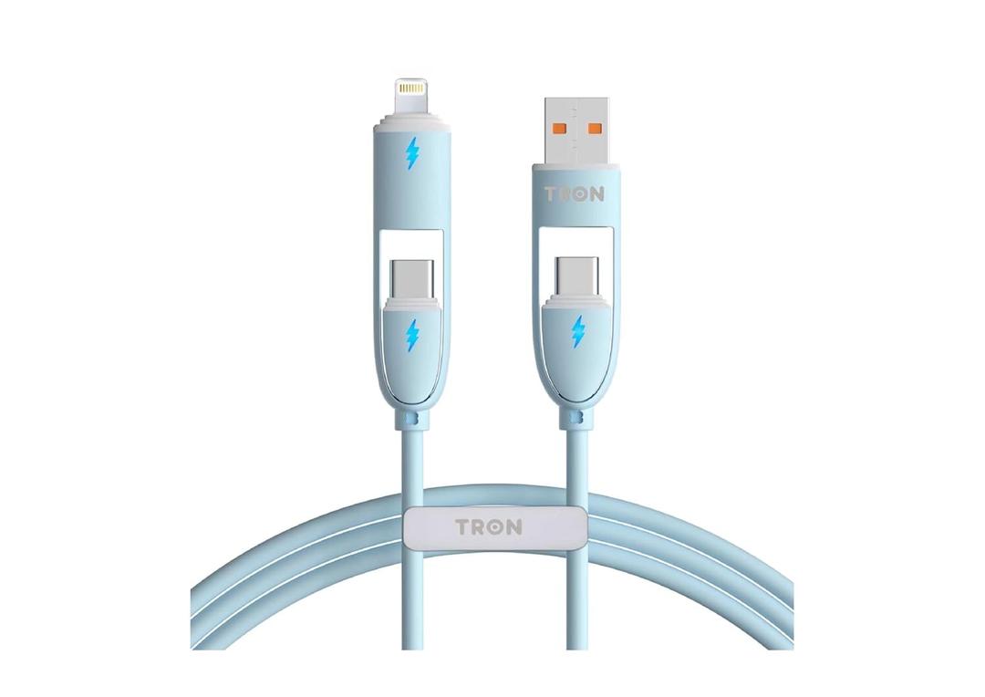 TRON 4-in-1 USB A to C Charger Cable - Pink, 5FT, with LED Light (Blue)
