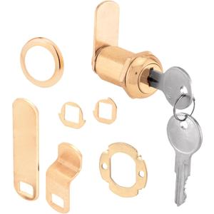 Prime-Line U 9946 Drawer and Cabinet Lock Secure Important Files and Drawers, 1-1/8 in., Diecast Housing with Brass Finish, Fits on 13/16 in. Max Panel Thickness (1 Kit)