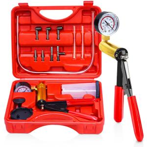 Hand Held Vacuum Pump Tester Set Vacuum Gauge and Brake Bleeder Kit for Automotive with Adapters Case