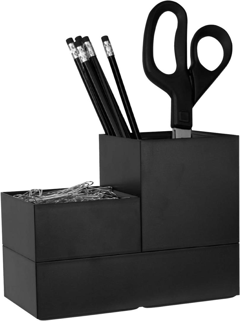 Bostitch Office Konnect Desk Organizer Accessory Tray & Storage Cup Bundle, Stacks for Desktop Storage,Makeup Organization, Black (Kit)