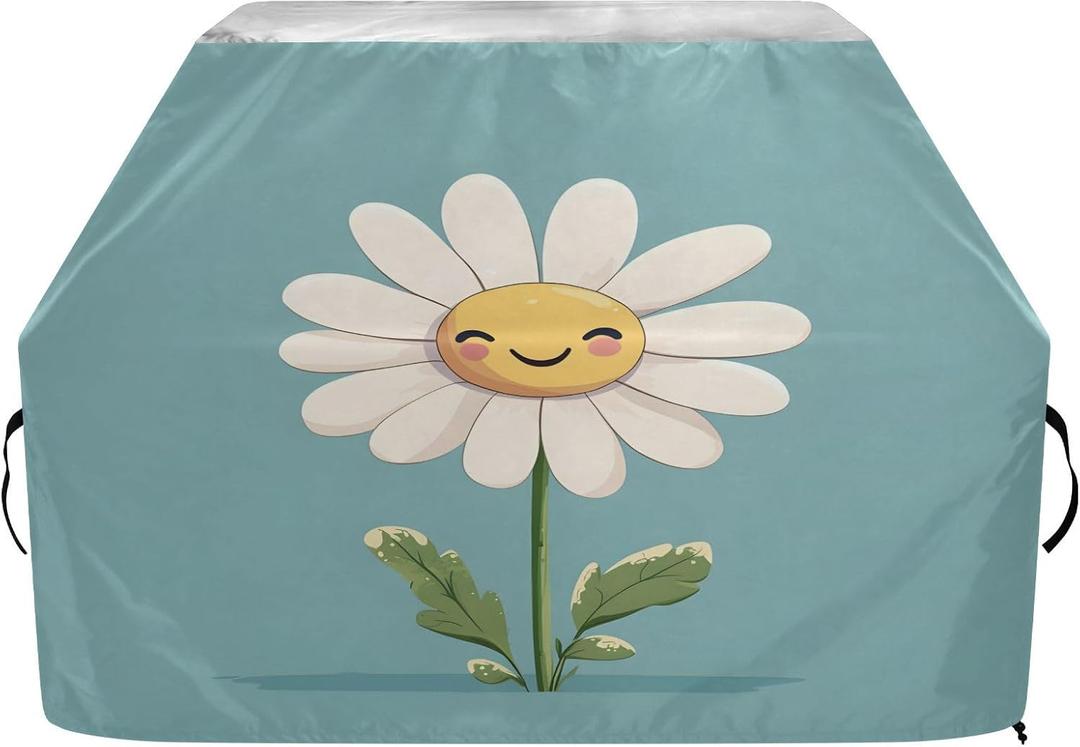 Premium Grill Cover Waterproof White Daisy Barbecue Cover Fade Resistant BBQ Cover Heavy Duty Fits Grill Widths Up to 25 in