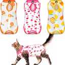 Nuanchu 3 Pieces Cat Recovery Suit Kitten Recovery Suit E-Collar Alternative for Cats and Dogs Abdominal Skin Anti Licking Pajama Clothes Sets(Large,Fruit Style,Colorful)