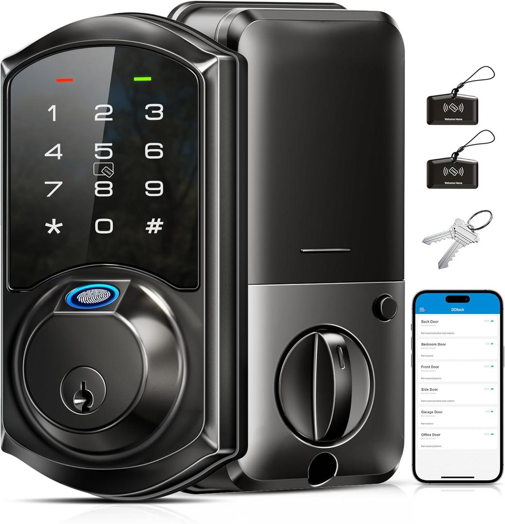 Veise VE07 Fingerprint Smart Lock for Front Door, 7-in-1 Keyless Entry Deadbolt with App Control, Electronic Digital Locks with Touchscreen Keypad, Auto Lock, Easy Install, Waterproof, Matte Black