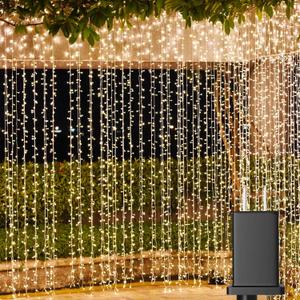 Solhice LED Curtain Lights Outdoor 20ft x10ft, 600 LED Plug in Hanging String Lights Indoor Bedroom, Twinkle Light Backdrop for Outside Wedding Decor, Warm White (Not Connectable)