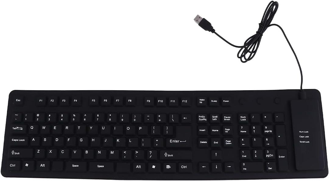 Ultra-Thin Wired Silicone Keyboard 109 Keys Foldable Rollable Portable Full Size Wired Silent Keyboard for Travel Office Use