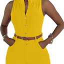 XXTAXN Women's Sexy V Neck Rompers One Piece Short Jumpsuit with Belt And Pockets (Yellow) L