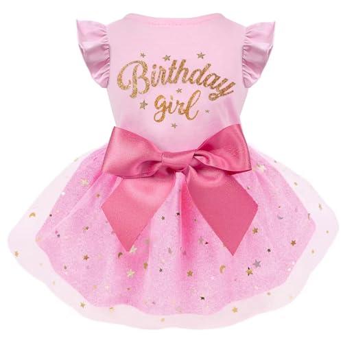 Otunrues Dog Birthday Dress Tulle with Big Bowknot Princess Birthday Outfit Girls Doggie Dresses Clothes for Small Dog Cats Pink M