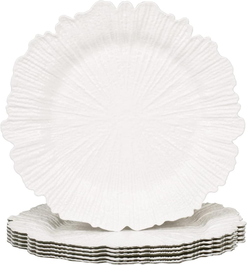MAONAME Reef White Charger Plates, Plate Chargers for Dinner Plates, Plastic Plate Chargers for Wedding Decor, Thanksgiving, Christmas, Set of 6