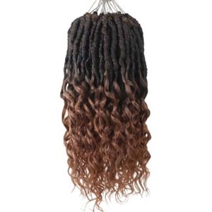 Deep Faux Locs Crochet Hair 12 Inch 8 Packs Goddess Locs Crochet Hair Pre Looped Curly Crochet Hair for Black Women Soft Locs Crochet Braids with Curly Ends (Black mixed Dark Brown)