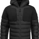 GEMYSE Men's Lightweight Winter Windproof Puffer Coats Warm Insulated Jacket with Hood (Black, XL)