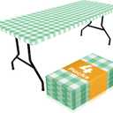 Smiry Picnic Table Cloth 4 Pack, Waterproof Elastic Fitted Tablecloths for 6FT Rectangle Tables, Washable Polyester Buffalo Plaid Tablecloth for Camping& Outdoor (Sage Green & White, 30" x 72")