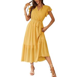 PRETTYGARDEN Women's Summer Floral Boho Maxi Dress Wrap Short Sleeve V Neck Ruffle A-Line Flowy Wedding Guest Long Dresses (Large) PRETTYGARDEN Women's Summer Floral Boho Maxi Dress Wrap Short Sleeve V Neck Ruffle A-Line Flowy Wedding Guest Long Dresses (Large)