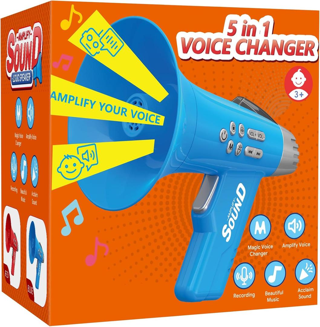 Voice Changer for Kids with 5 Funny Effects, Voice Amplifier Microphone, Interactive Prank Gag Easter Stuffers Gifts for Grandson Granddaughter Boys Girls 3 4 5 6 7 8 Year Old, Birthday Party Favors (Blue)