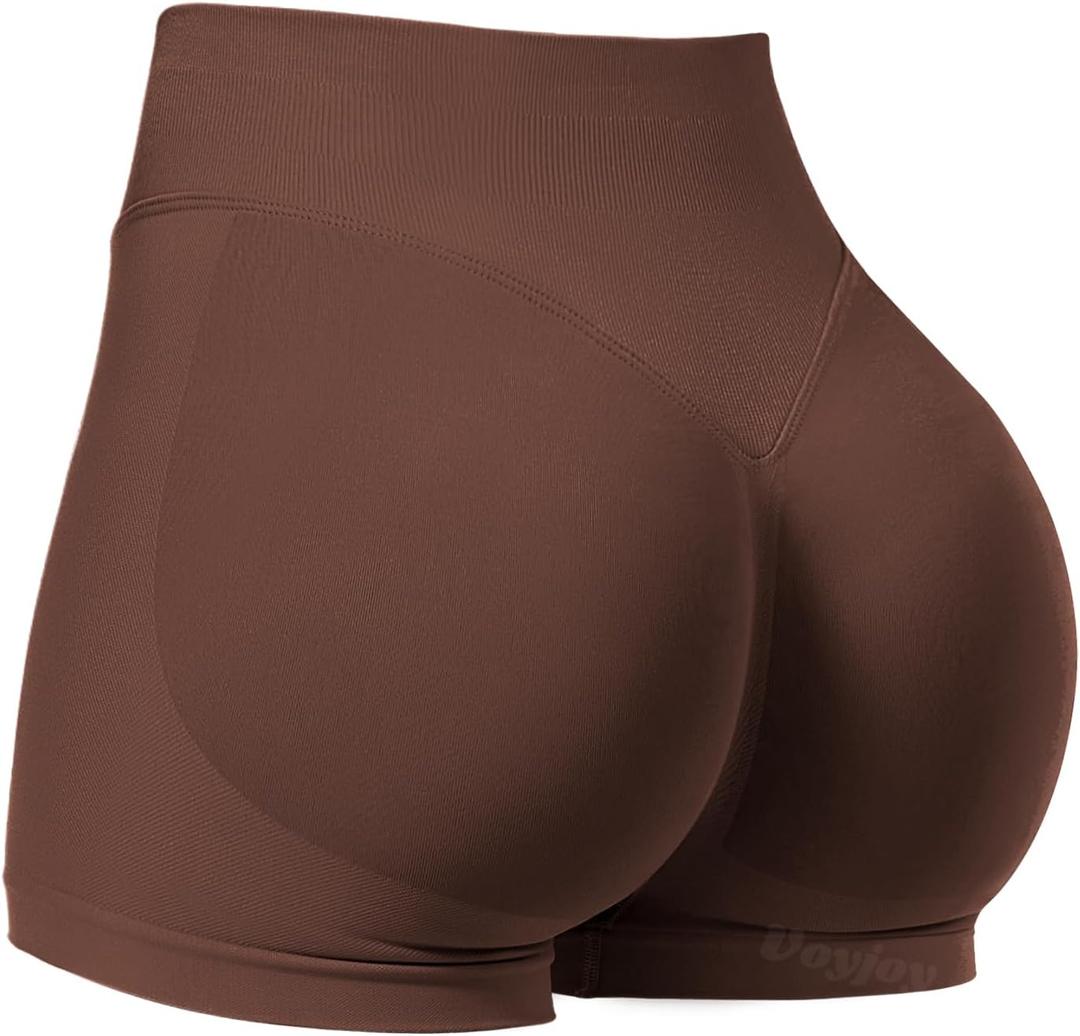 VOYJOY Women Workout Impact Shorts 2.5"/ 3.6"/ 4.5"/ 6" Scrunch Butt Lifting Gym Seamless Booty Biker Shorts (Brown, XS)