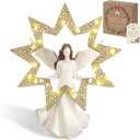 Storieme Angel Christmas Tree Topper: 12 Inch Hand-Painted Resin Figurine with Clip-On Metal Star and LED String Lights - Festive Holiday Home Decor for Xmas Tree Mantel Tabletop