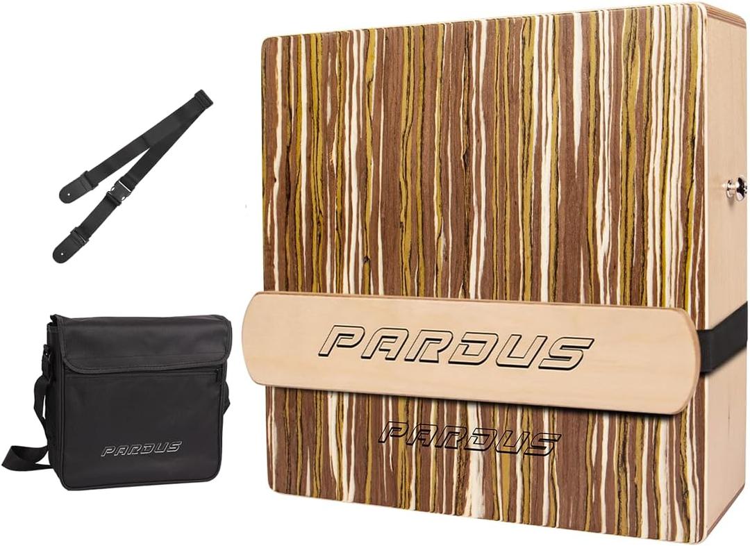 PARDUS Portable Cajon Drum with Removable Snare Straps  Travel Cajon with Dual-Sided Birch & Techwood for Deep and Crisp Sounds  Percussion Musical Instrument  Includes Oxford Carrying Bag