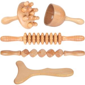 Wood Therapy Massage Tools 5-in-1 Lymphatic Drainage Massager Maderoterapia Kit Wooden Massager Body Sculpting Tools for Muscle Pain Relief, Anti-Cellulite, Body Contouring and Shaping