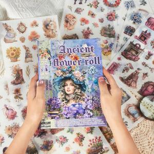 Large 24 Sheets Pre-Cut Scrapbook Sticker Book for Junk Journal Supplies, Washi Journal Stickers for Journaling, Collage Materials, Scrapbooking, Planner, Bujo, Arts & Crafts (Assorted Flowers Portrait)