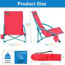 Northroad 2 Pack Low Folding Beach Chair,Portable Lightweight Lowback Sling Chair, Outdoor Low Seat Camping Chair w/Cup Holder & Carry Bag for Sand Camping Lawn Picnic Festival,Pink, 2 PCS