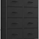 SONGMICS Dresser for Bedroom, Chest of Drawers, Steel, MDF, 8 Non-Woven Fabric Drawers, Storage Organizer Unit, Closet, Entryway, Ink Black and Ebony Black ULGS124B01S