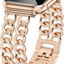 JR.DM Rose Gold Watch Bands for Women Compatible with Apple Watch 38mm 40mm 41mm 42mm (S10/11) Adjustable Metal Cowboy Steel Chain Bracelet for iWatch Series1/2/3/4/5/6/7/8/9/10/11 SE 3/2/1(No Case)