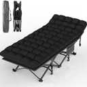 Suteck Camping Cot, Folding Camping Cot Bed for Adults Sleeping 1200D Double Layer Oxford Portable Folding Outdoor Cots for Camping W/Soft Pad Carry Bag for Home Office Nap Beach Travel