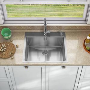Sinber HT2522S-9-S 25" x 22" x 9" Drop In Single Bowl Kitchen Sink with 18 Gauge 304 Stainless Steel Satin Finish (Sink Only)