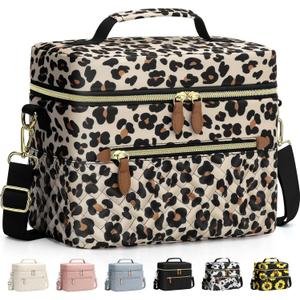 Capolo Lunch Box for Women Men Adults,Insulated Lunch Bag Leakproof Lunch Cooler Box with Removable Strap Cute Lunch Tote Bags Reusable Thermal Lunchbox for School Work Picnic(Small,Leopard)