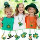 2 x Mega-L St Patricks Day Necklaces, 18Pcs Green Gold Clover St Patricks Beads Accessories, Irish Bead Shamrock Necklaces, 6 Style Glitter Pendants for Parade Irish St Patricks Day Themed Party Favor