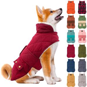 KYEESE Dog Coat Soft Pet Sweater for Cold Weather Waterproof Dogs Jacket with Fleece Lined Windproof Dog Coats for Small Dogs Thick Cat Clothes with Pocket Warm Pet Winter Puffer Coat with Leash Hole (02# Red) S