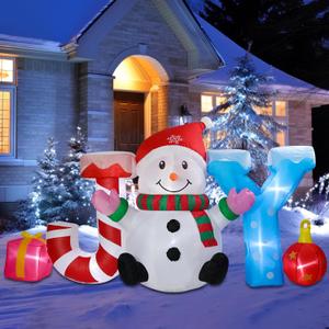 Christmas Inflatable Outdoor Decorations, Inflatable Snowman and Joy Built-in LED Lights Blow Up Yard Decorations for Holiday Indoor Outdoor Party Garden Lawn
