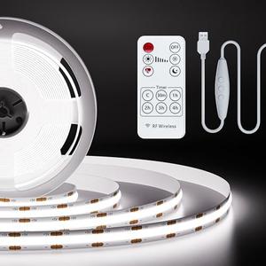PAUTIX 5V USB COB LED Strip Light 6.56ft/2m 1200lm, Dimmable 640LEDs 6000K Daylight White CRI90+ with RF Remote TV Backlight,Flexible Under Cabinet Tape Light for Bedroom,Kitchen,Home DIY Lighting