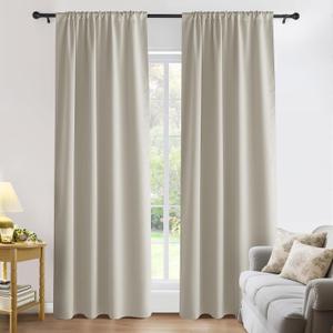 PONY DANCE Cream Black Out Curtains 84 inch Long for Bedroom, Blackout Window Curtain Rod Pocket Thermal Insulated Drapes Energy Saving for Living Room, W 52 x L 84 inches, 2 Panels Set