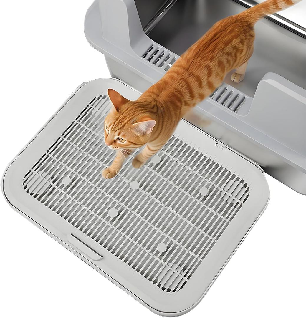 Cat Litter Mat Litter Box Mat with a Flip-top Lid,Extra Large Double-Layer Trapping Mats for Kitty,XL Cat Trapping Pad with Non-Slip Base,Durable,Waterproof,Washable,Easy to Clean (Grey)