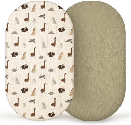 lulumoon Muslin Bassinet Sheets Baby: Cotton Bassinet Fitted Sheets for Boys and Girls - Bassinet Sheets for Oval Rectangle or Hourglass Mattress