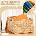 Jingmore 1 Pack Large Decorative File Box Water Hyacinth Letter/Legal Size File Organizer with Lid Collapsible Hand Woven Filing Cabinet for Office/Home Decor (16.54'' X 14.57'' X 11.4'',Light Color)