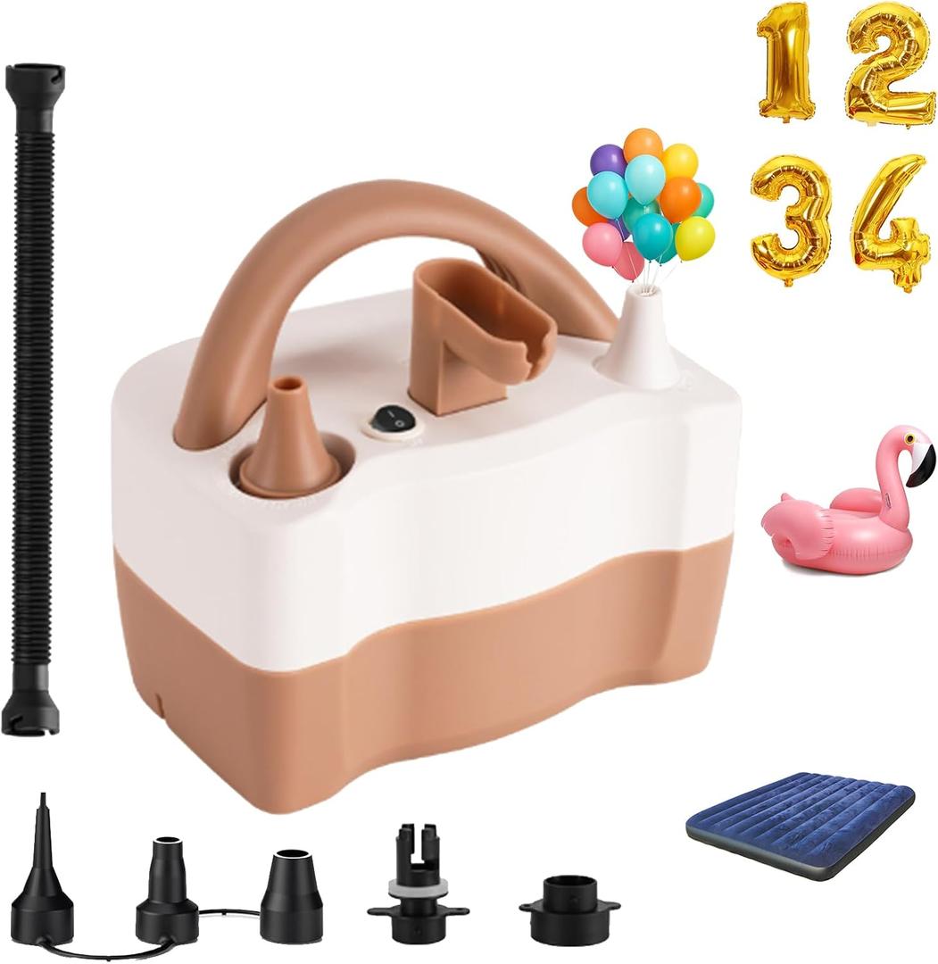 Balloon Pump Electric, Balloon Air Pump for Inflatables, Portable Electric Balloon Pump Blower Machine Dual Nozzle Balloon Inflator Tools for Birthday Decorations