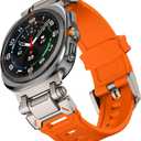 FULLIFE Compatible with Samsung Galaxy Watch Ultra Bands 47mm Accessories for Men Women, Silicone Rubber Bands for Stainless Steel Metal Connector No Gap Band for Galaxy Watch 7 Ultra (2024) (Titanium Adapter-Orange)