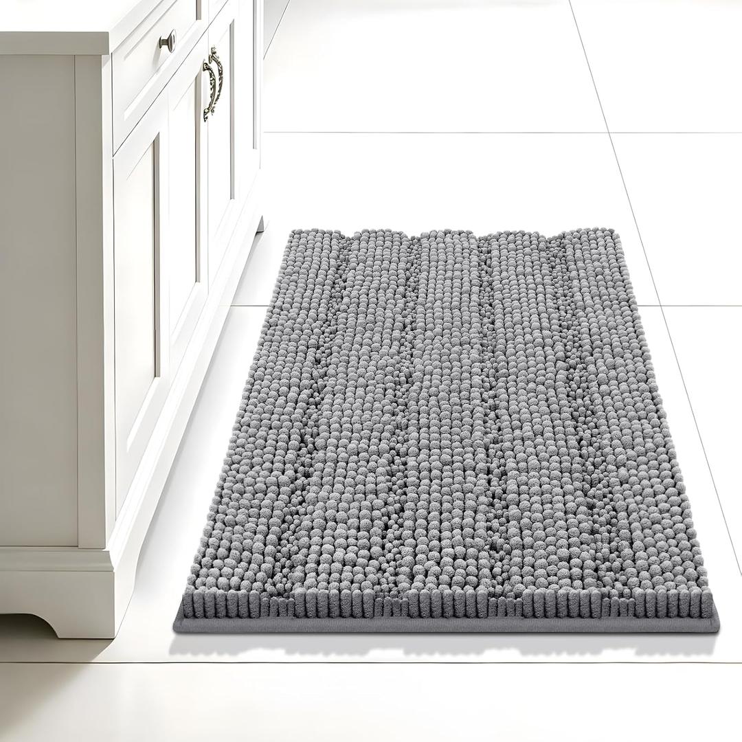 Bcoimo 24"×17" Chenille Bath Mat – Non-Slip with Backing Bath Rug Ultra-Absorbent and Machine Washable Bathroom Mat Quick-Dry Design. Ideal for Bathroom and Tub Areas