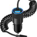 MFi CertifiediPhone Car Charger Fast Charging, Caiinei 4.8A USB Car Charger Fast Charging Cigarette Lighter Adapter with 6FT Coiled Lightning Cable for iPhone 14 13 12 11 Pro XS Max Mini XR X 8 iPad