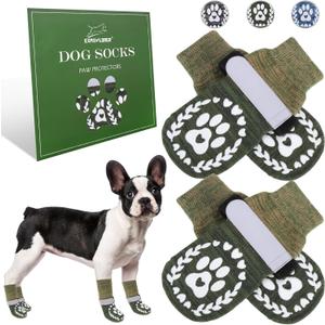 EXPAWLORER Dog Socks to Prevent Licking and Slipping, Winter Dog Shoes for Cold Weather Snow, Paw Protectors for Hardwood Floors Anti-Slip, Dog Booties for Small Medium Large Senior Dogs, Green M (Medium(Paw Width:2.55in)