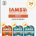 IAMS Perfect Portions Adult Wet Cat Food Cuts in Gravy, Chicken, Tuna, and Salmon Recipe Variety Pack, 2.6 oz. Easy Peel Twin-Pack Trays (24 Count, 48 Servings) BB 10/2027