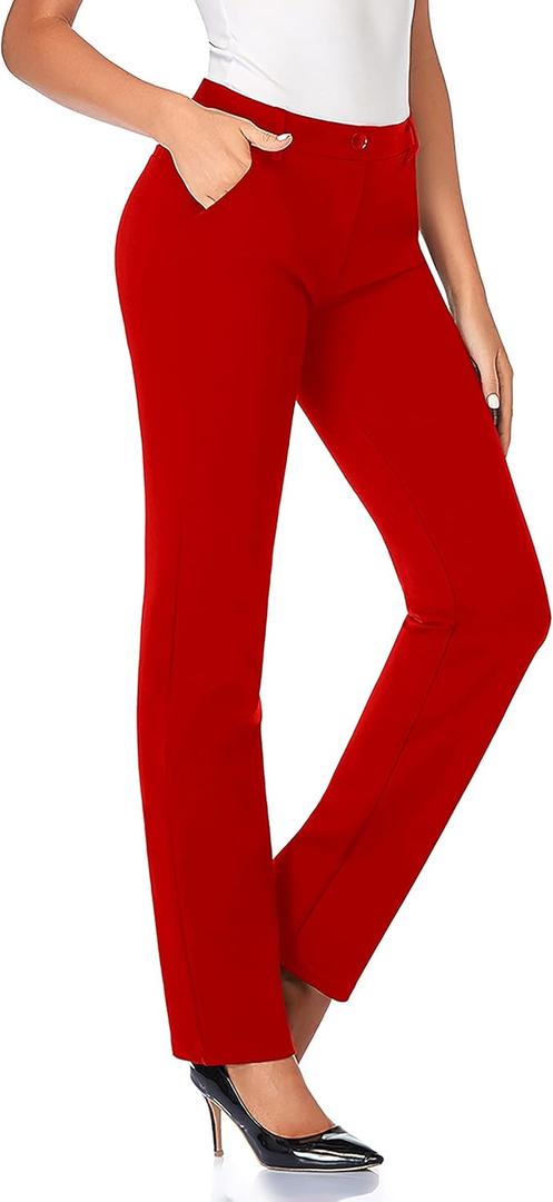 Tapata Women's 28''/30''/32''/34'' Stretchy Straight Dress Pants with Pockets Tall, Petite, Regular for Office Work Business (Medium/32" Inseam, Red)